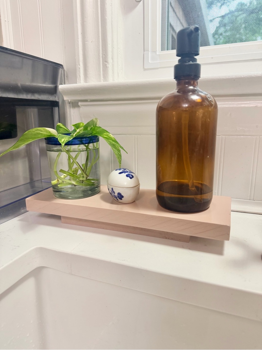 Neutral Pink Wooden Bath Shelf - Minimal Wall Shelf